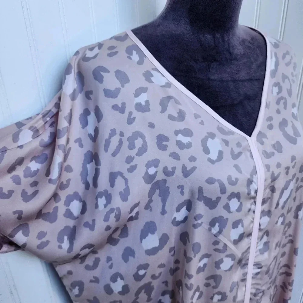 Kate Spade Panthera Cheetah Short Sleeve Midi Dress Pink Slip Tunic Satin Sz M